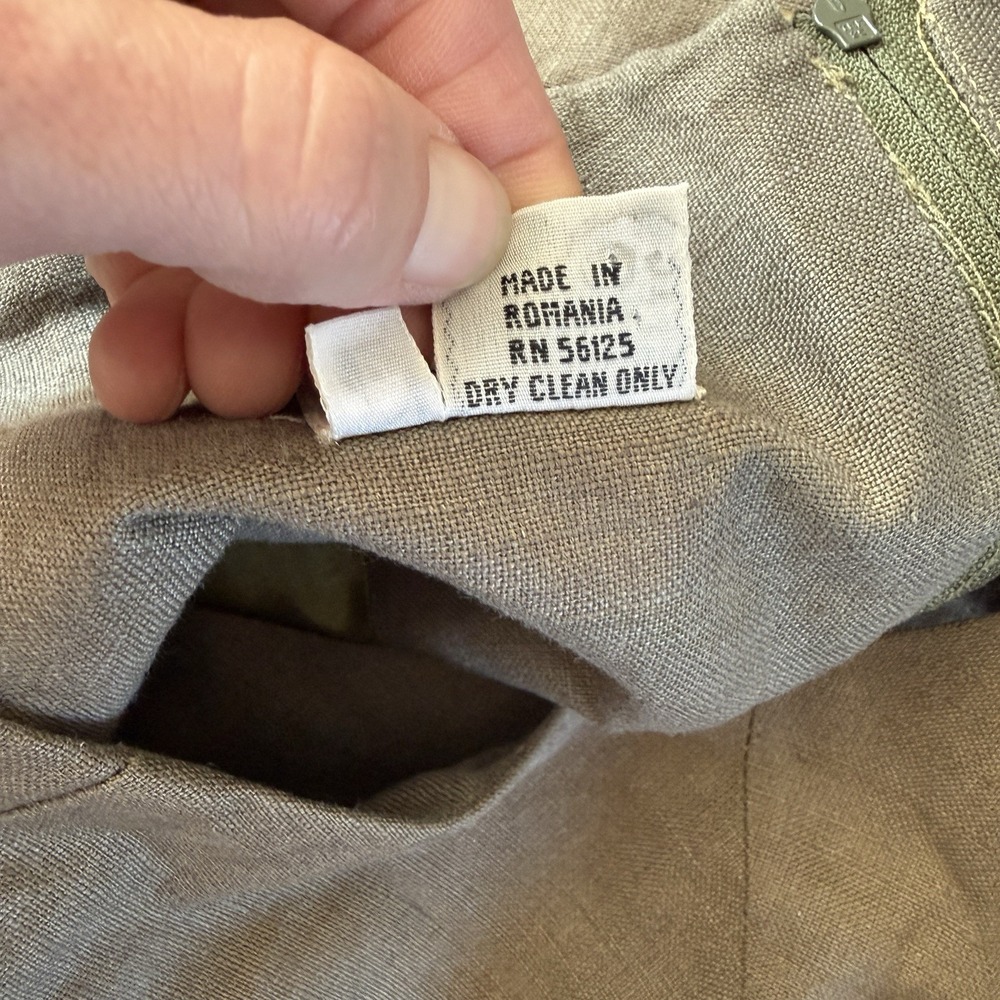Vintage Gantos Linen Halter Midi Dress Olive Green Minimalist 90s 14 Resortwear - Picture 9 of 12